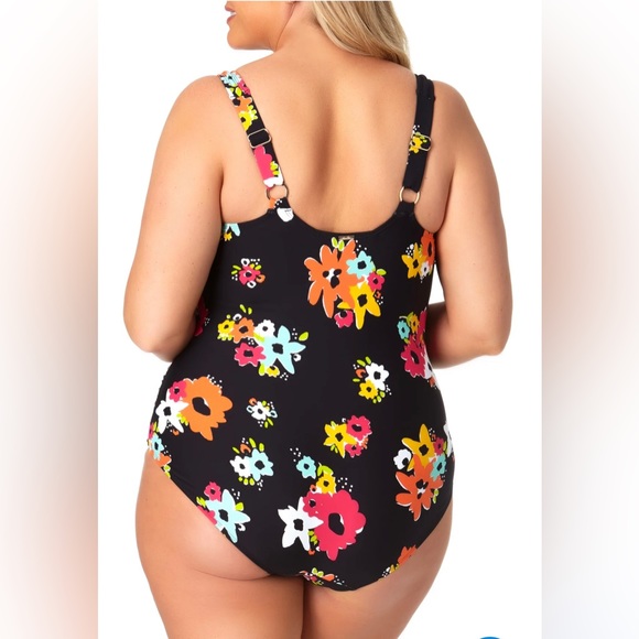 NWT Anne Nicole Black with Floral Prints is n tankini top Woman Size 22W - Picture 5 of 10